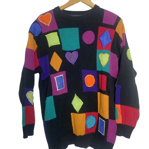 VTG 90s I.B. Diffusion geometric shape heart colorfull sweater size Medium - Picture 10 of 10